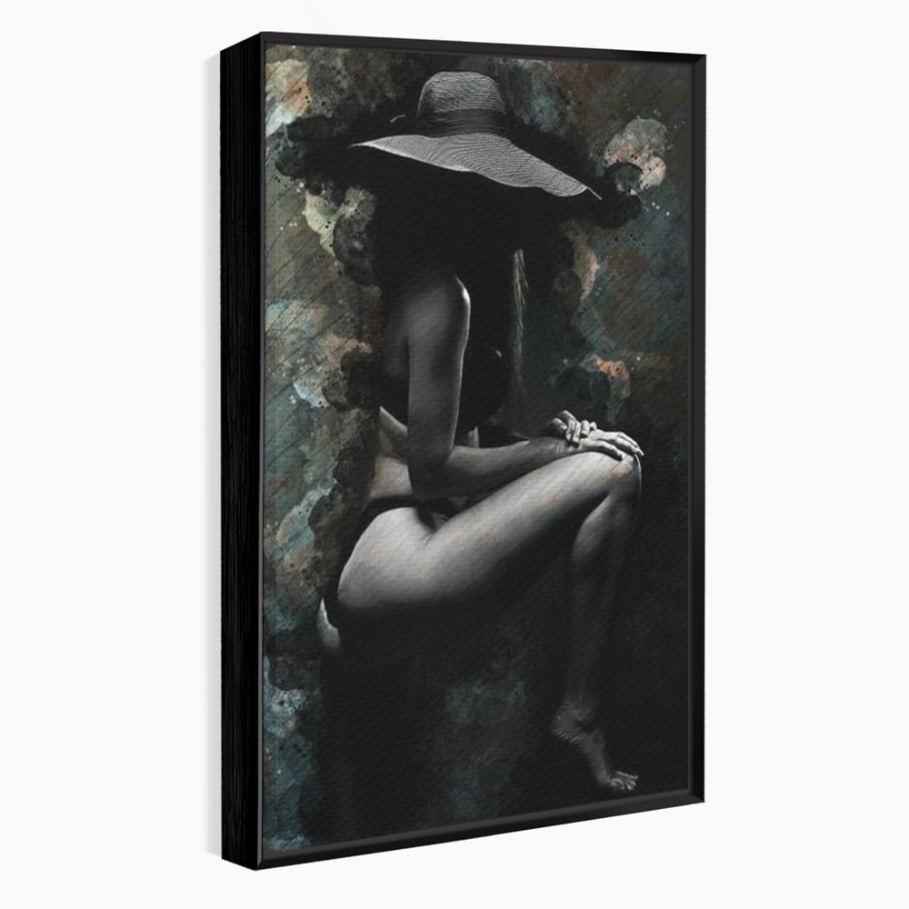 Tablou canvas cu tablou canvas cu silueta feminina, in rama de aluminiu negru
